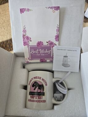 Mamasaurus Ceramic Mug with Warming Plate - Pink & Cream
